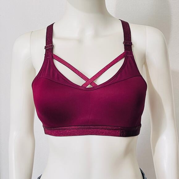Victoria's Secret Sports Bra Womens 32C Dark Red Strappy Molded Cups Wireless - Picture 5 of 12
